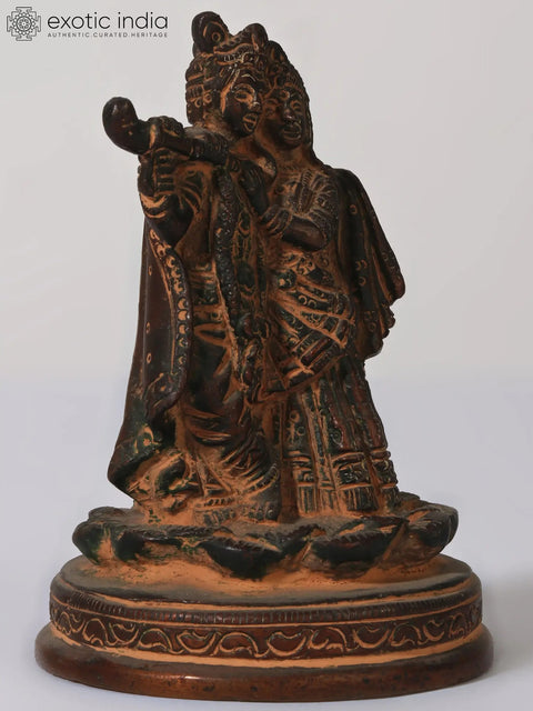 4" Small Standing Radha Krishna Brass Statue