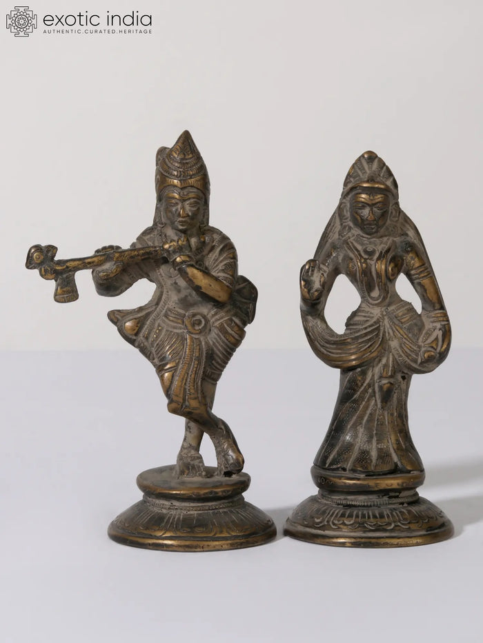 4" Radha Krishna Brass Idol Pair Handmade