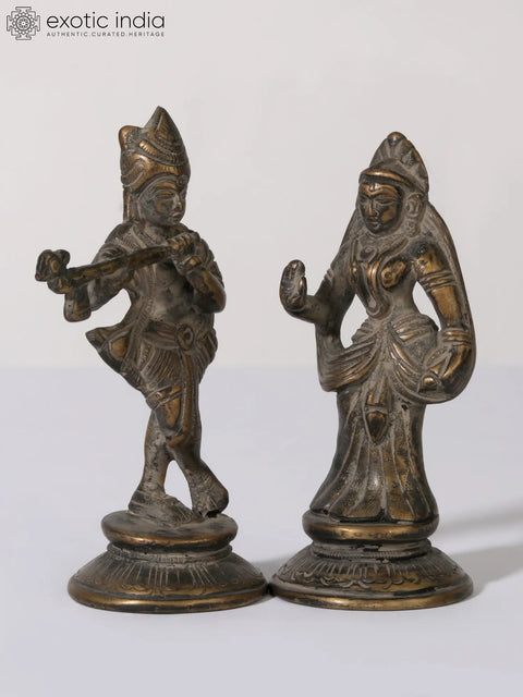 4" Small Pair of Radha Madhav (Krishna) in Brass