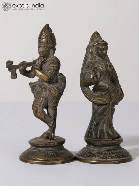 4" Small Pair of Radha Madhav (Krishna) in Brass