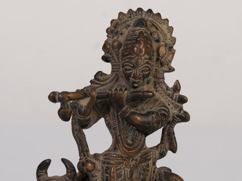 4" Small Lord Venugopal (Krishna) Playing Flute with Cow and Peacock