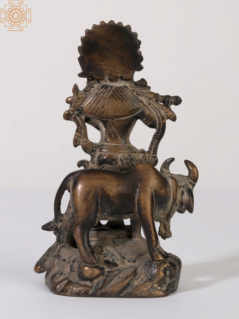 4" Small Lord Venugopal (Krishna) Playing Flute with Cow and Peacock