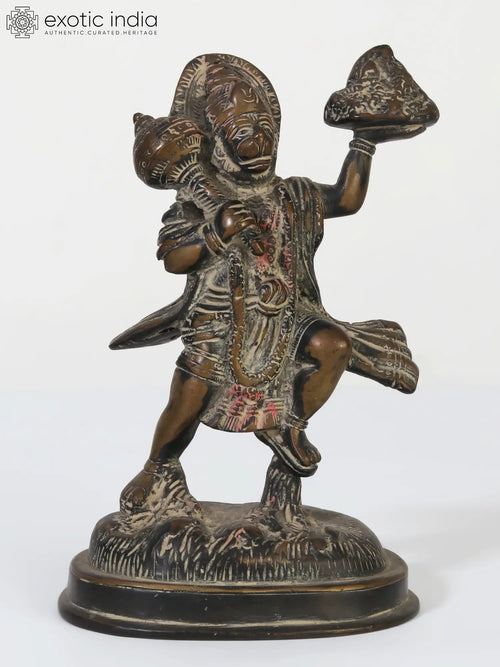 Lord Hanuman Carrying Sanjeevani Mountain Brass Statue