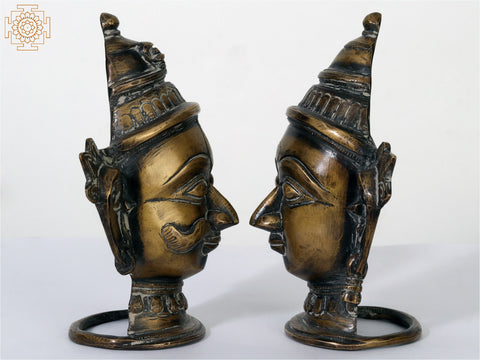 6" Pair of Shiva Parvati Heads Brass Statues from Himachal