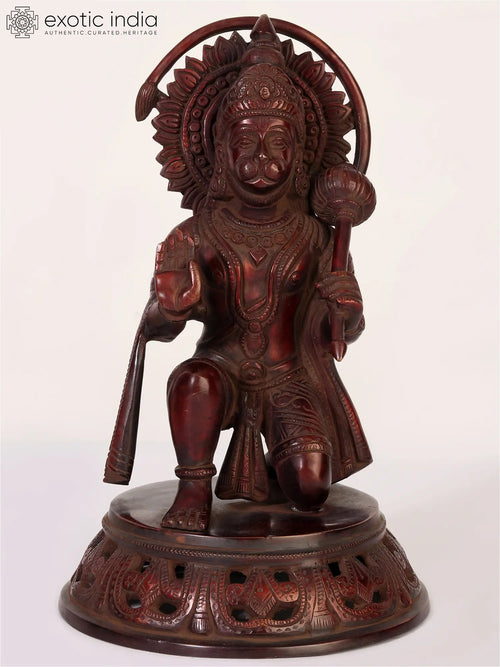 11" Lord Hanuman Brass Statue Seated in Blessing Gesture