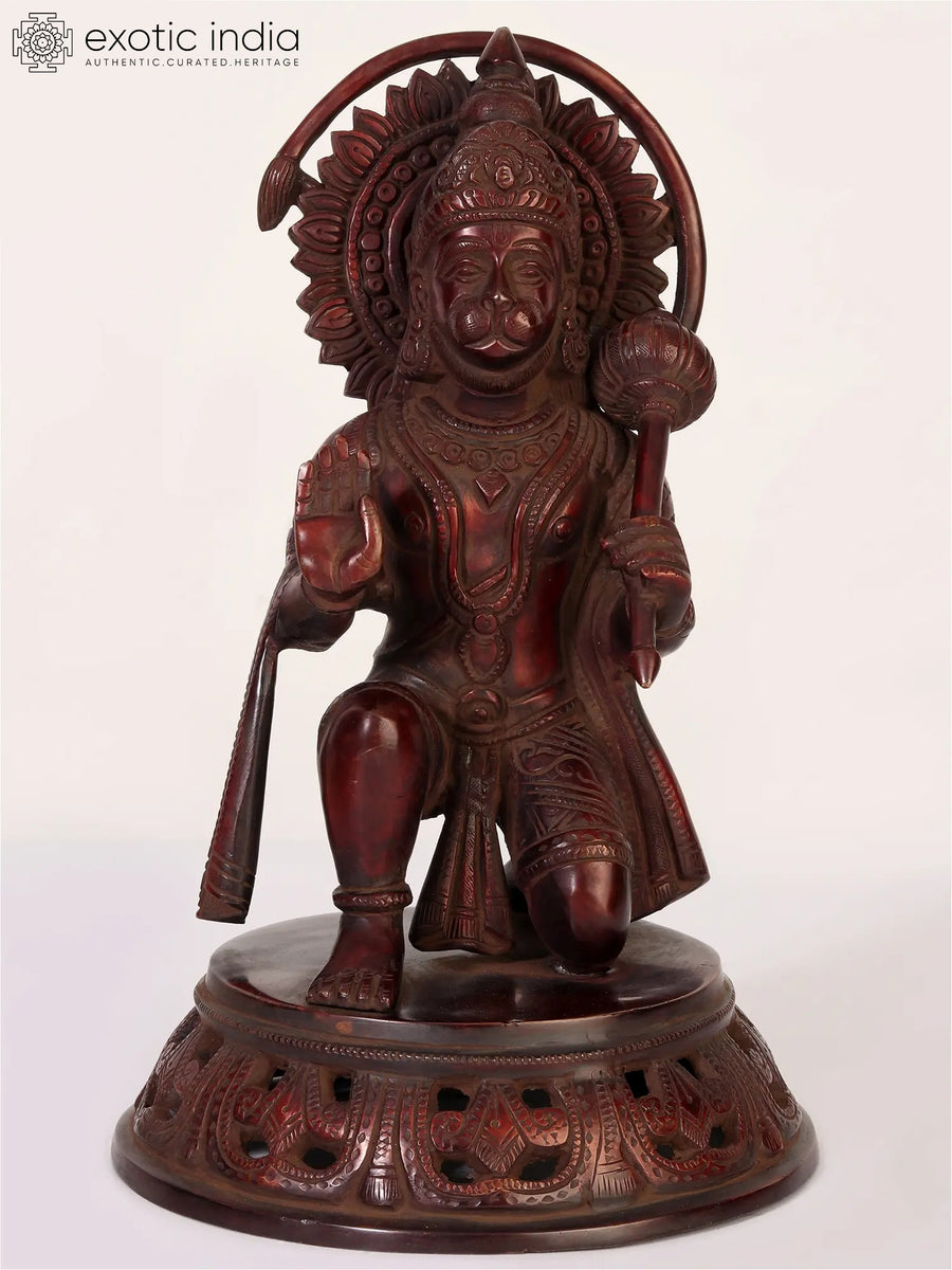 11" Lord Hanuman Brass Statue Seated in Blessing Gesture