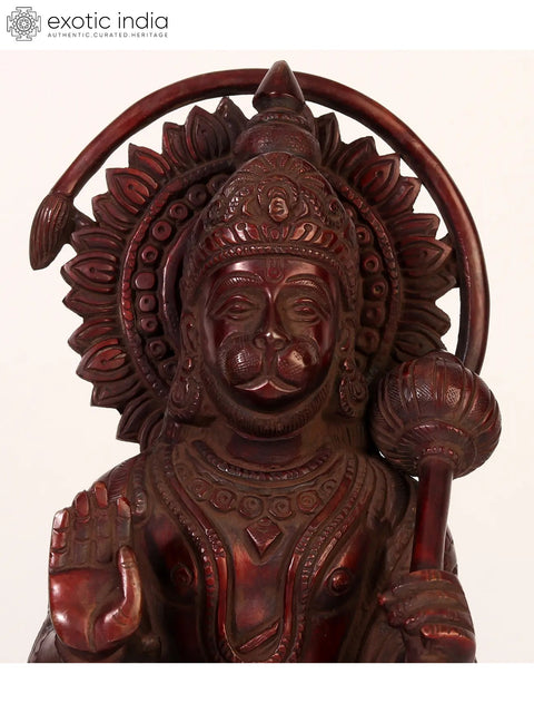 11" Red Color Lord Hanuman Statue Seated in Blessing Gesture