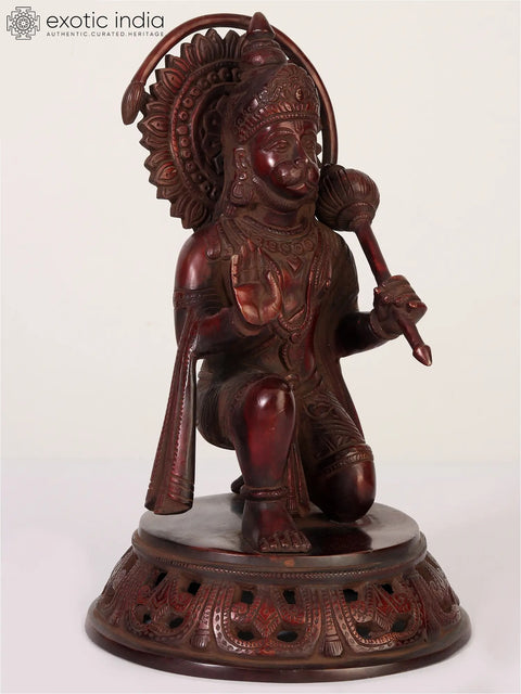 11" Red Color Lord Hanuman Statue Seated in Blessing Gesture