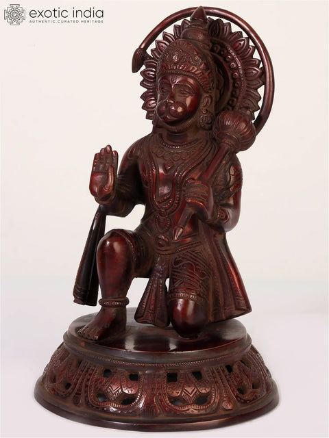 11" Red Color Lord Hanuman Statue Seated in Blessing Gesture