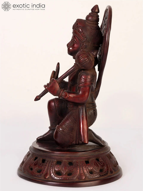 11" Red Color Lord Hanuman Statue Seated in Blessing Gesture