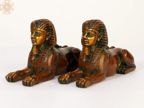 9" Pair of Egyptian Sphinx in Brass