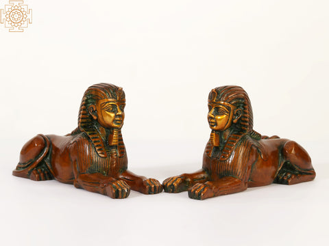 9" Pair of Egyptian Sphinx in Brass
