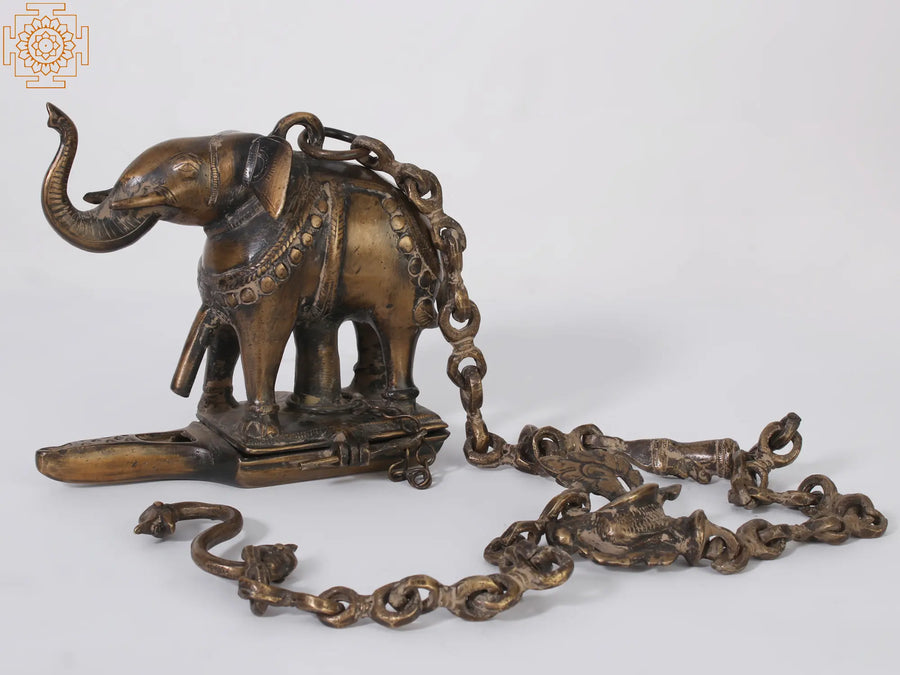 7" Brass Elephant Design Hanging Diya for Pooja