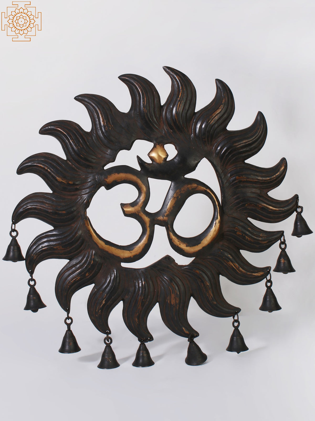 19" Brass Om Wall Hanging with Dangling Bells for Pooja