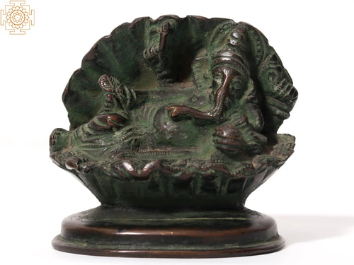 3" Small Relaxing Lord Ganesha Brass Idol in Shell