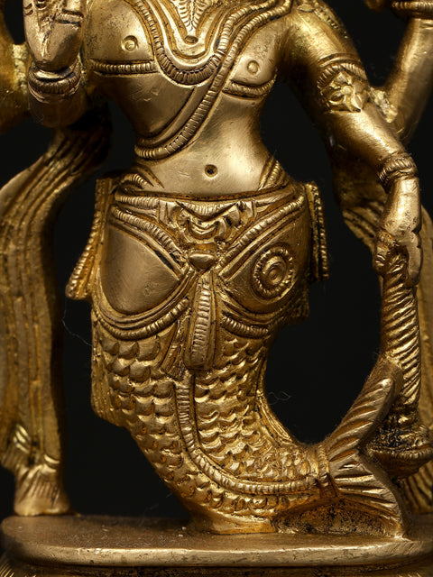 6" Small Matsya Avatara of Lord Vishnu | Brass Statue