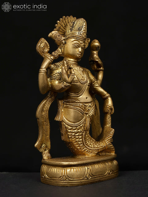 6" Small Matsya Avatara of Lord Vishnu | Brass Statue