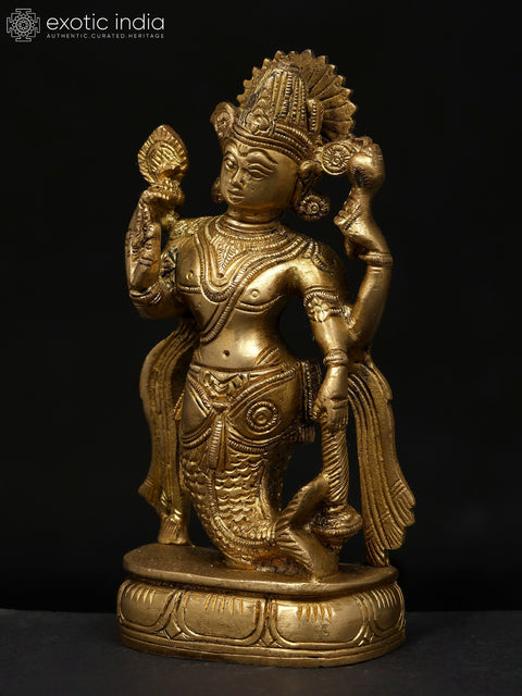 6" Small Matsya Avatara of Lord Vishnu | Brass Statue