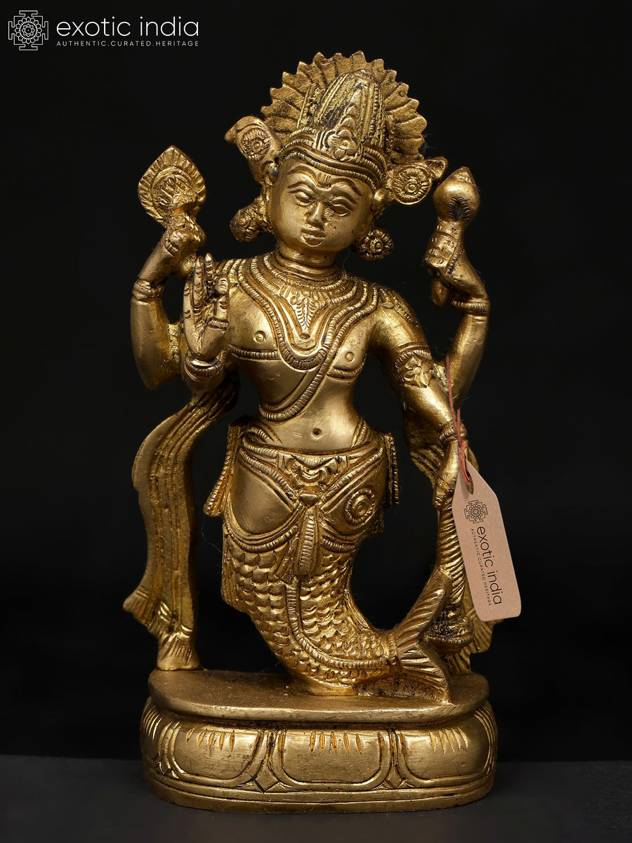 6" Matsya Avatara Lord Vishnu Brass Statue Handmade
