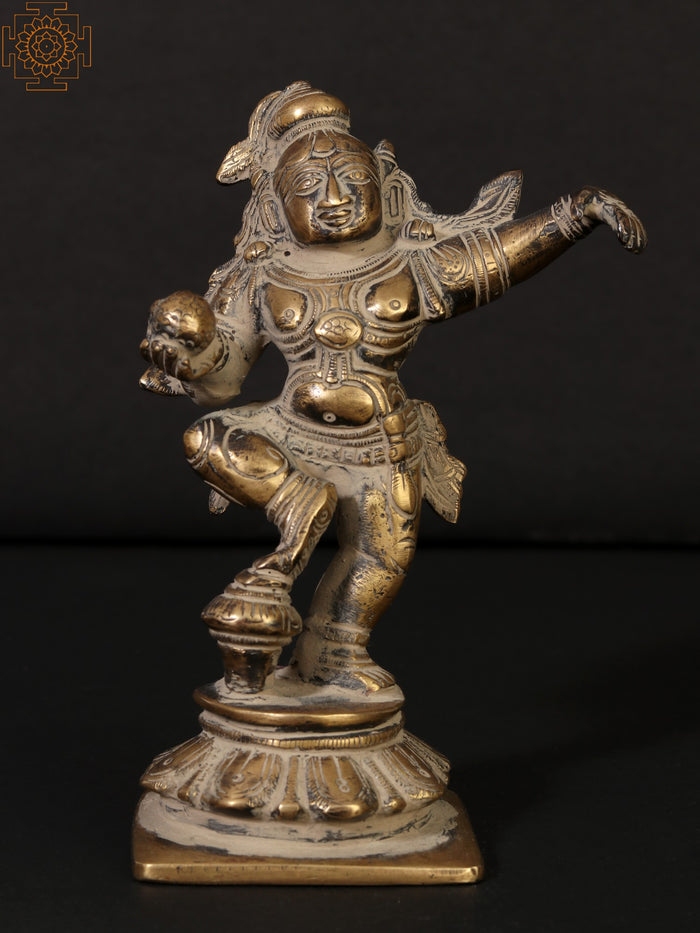 5" Dancing Krishna Brass Statue for Home Decor