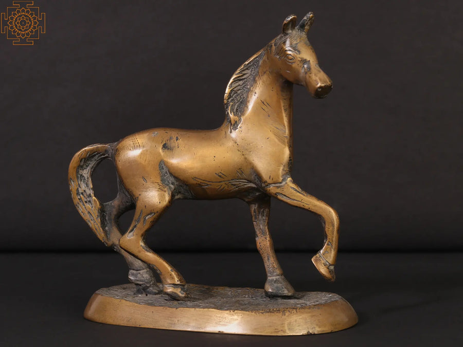 5" Small Walking Horse Brass Statue for Home Decor
