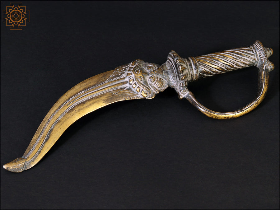 11" Brass Khanjar Dagger Statue with Protective Kirtimukha