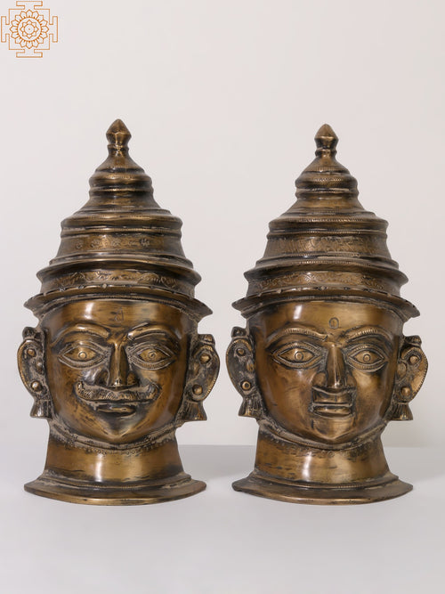 12" Brass Shiva Parvati Head Pair Statue Handmade