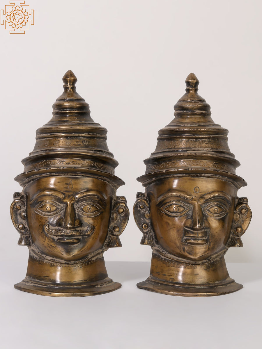 12" Brass Shiva Parvati Head Pair Statue Handmade