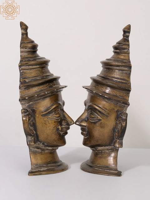 12" Pair of Shiva Parvati Heads from Himachal | Brass Statue