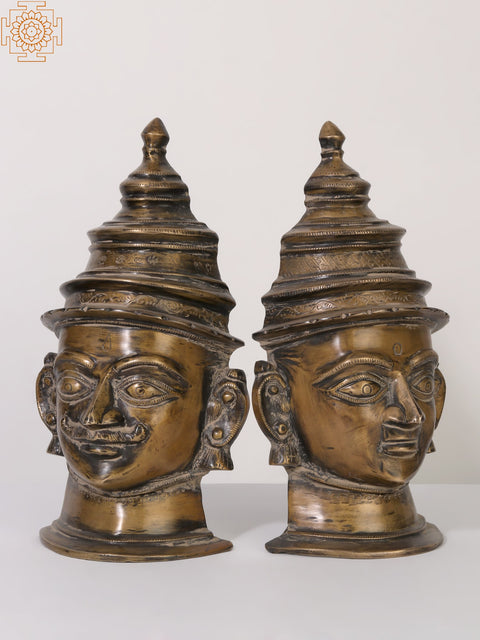12" Pair of Shiva Parvati Heads from Himachal | Brass Statue