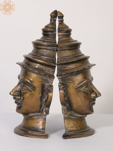 12" Pair of Shiva Parvati Heads from Himachal | Brass Statue