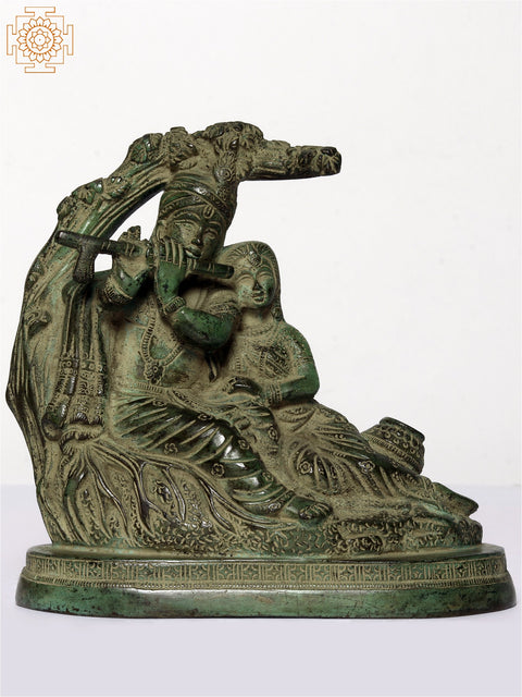 6" Green Color Divine Pair of Radha Krishna | Brass Statue