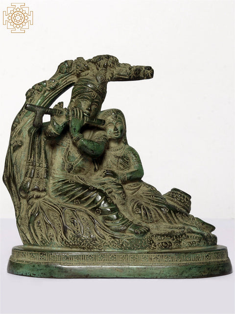 6" Green Color Devine Pair of Radha Krishna | Brass Statue