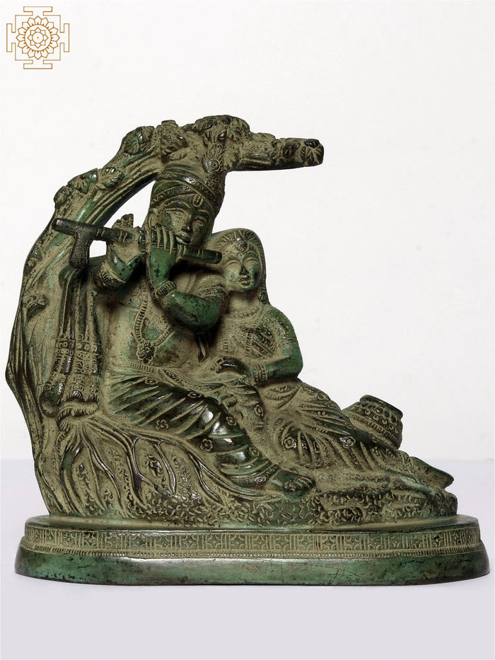 6" Green Radha Krishna Brass Statue Handmade Home Decor
