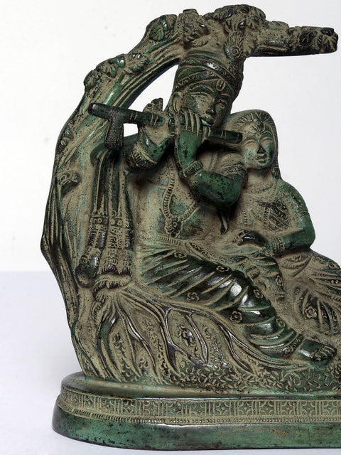6" Green Color Devine Pair of Radha Krishna | Brass Statue