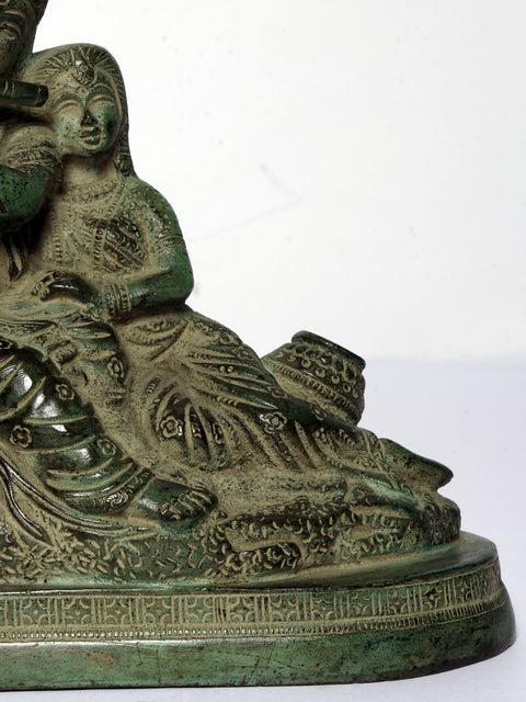 6" Green Color Divine Pair of Radha Krishna | Brass Statue