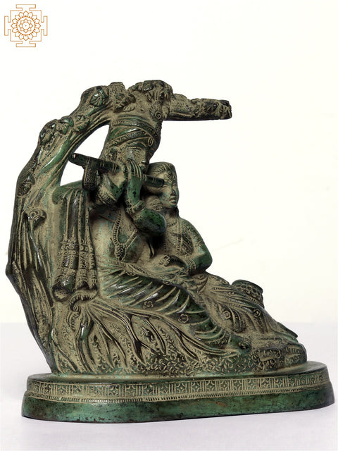 6" Green Color Divine Pair of Radha Krishna | Brass Statue