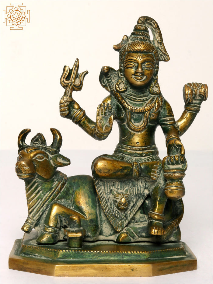 5" Lord Shiva Seated on Nandi Brass Idol