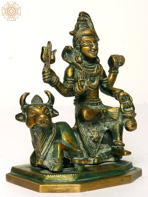 5" Small Lord Shiva Idol Seated on Nandi | Brass Statue