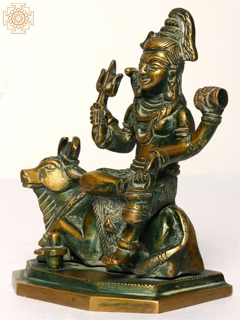 5" Small Lord Shiva Idol Seated on Nandi | Brass Statue