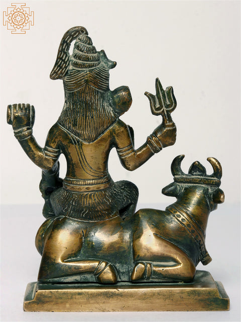 5" Small Lord Shiva Idol Seated on Nandi | Brass Statue