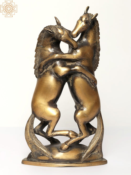 14" Two Loving Horses Brass Statue for Home Decor