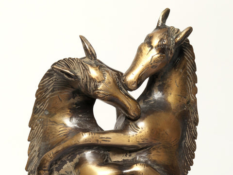 14" Two Loving Horses | Brass Statue | Decorative Showpiece