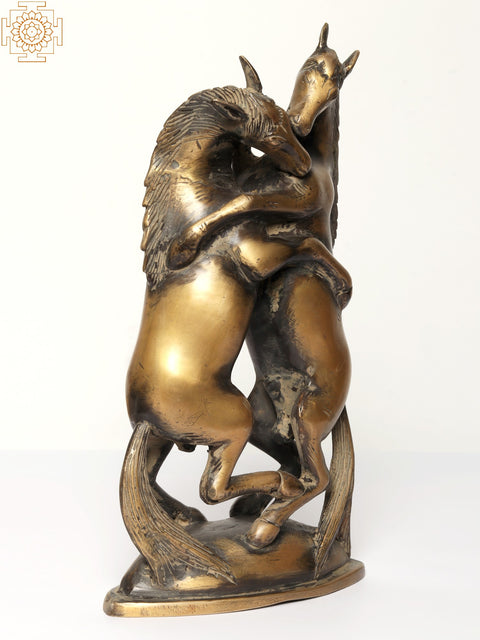 14" Two Loving Horses | Brass Statue | Decorative Showpiece