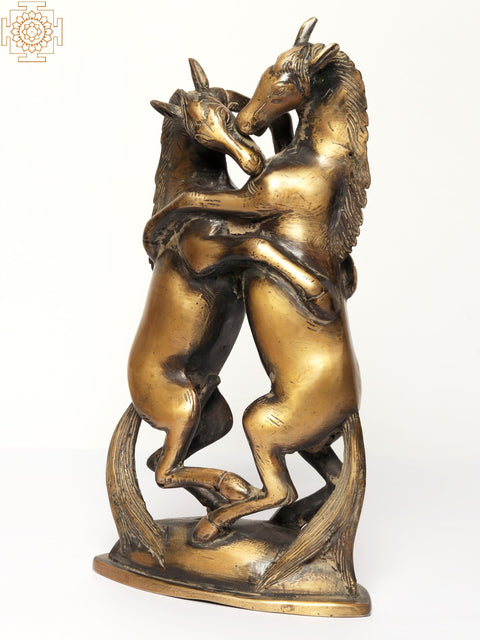 14" Two Loving Horses | Brass Statue | Decorative Showpiece
