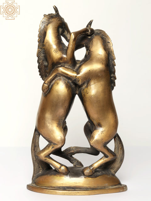 14" Two Loving Horses | Brass Statue | Decorative Showpiece