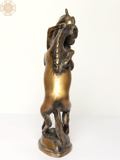 14" Two Loving Horses | Brass Statue | Decorative Showpiece