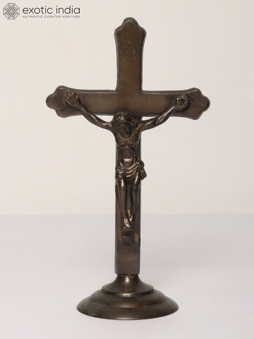 9" Brass Crucifix Statue with Jesus Christ for Home Decor