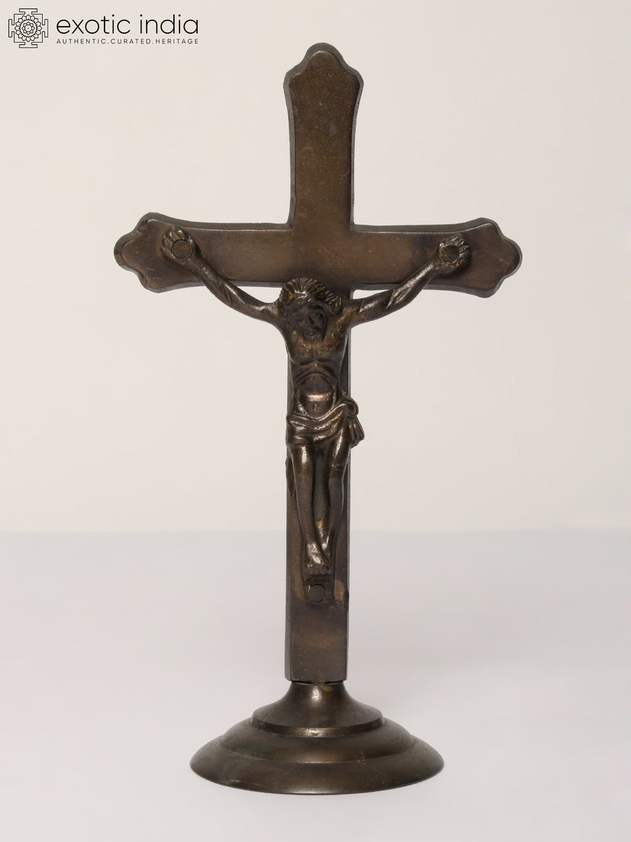 9" Brass Crucifix Statue with Jesus Christ for Home Decor