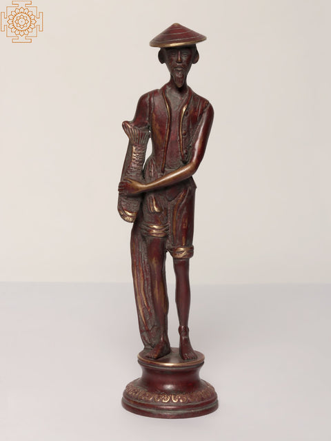 11" Chinese Fishmonger | Brass Statue